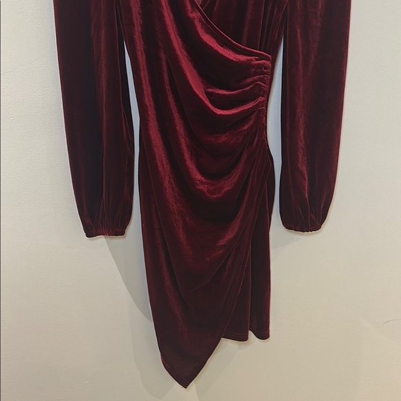 Red Ruched Wrap Sheath Dress with Long Bishop Sleeves for Cocktail - Picture 6 of 10